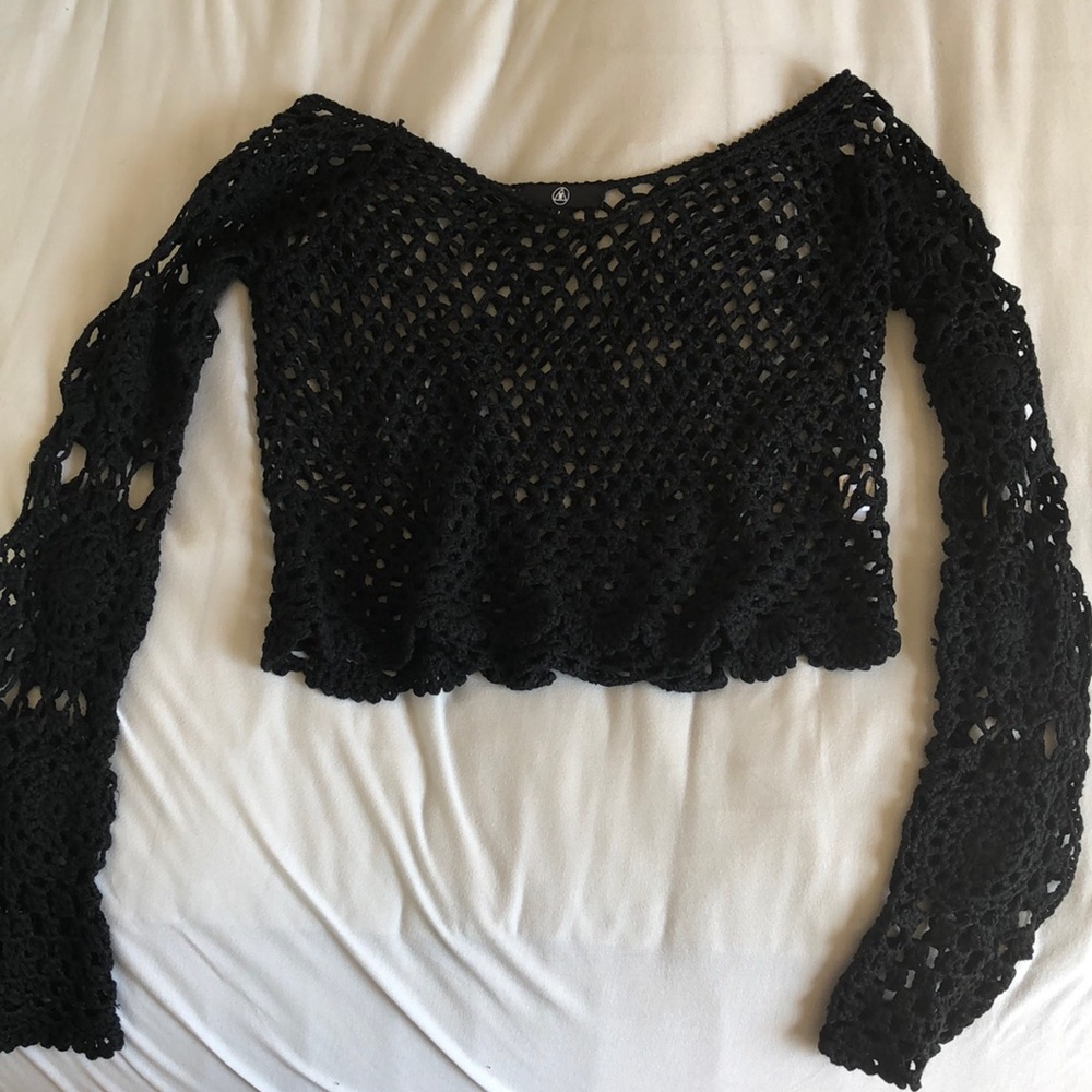 Crochet black festival crop sweater size L